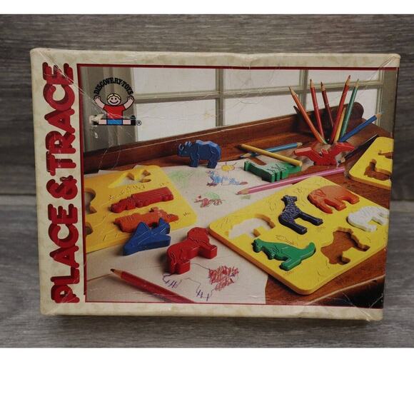 Vintage Place and Trace Puzzle Stencil Set Discovery Toys Complete 1 damaged - Picture 1 of 16